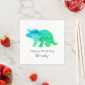 Gepersonaliseerde dinosaurus Blue Birthday Napkin Servet (Insitu)