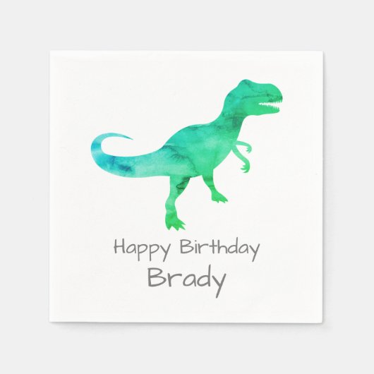 Gepersonaliseerde dinosaurus Blue Birthday Napkin Servet (Voorkant)