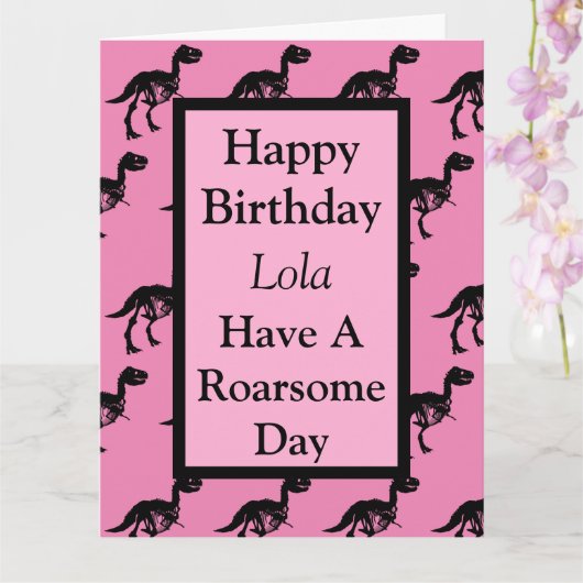 Gepersonaliseerde Dinosaurus brullende verjaardags Kaart (Orchidee)