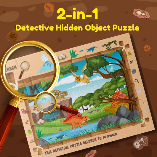 Gepersonaliseerde Dinosaurus Detective Object Hunt Legpuzzel