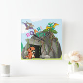 Gepersonaliseerde dinosaurus en vrienden vierkante klok (Huis)