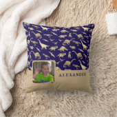 Gepersonaliseerde Dinosaurus Fotonaam Blauw Kussen (Deken)