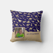 Gepersonaliseerde Dinosaurus Fotonaam Blauw Kussen (Voorkant)