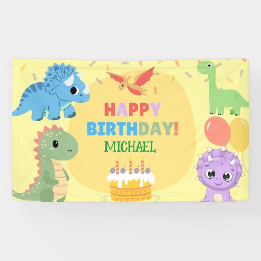 Gepersonaliseerde dinosaurus Happy Birthday Spandoek (Horizontaal)