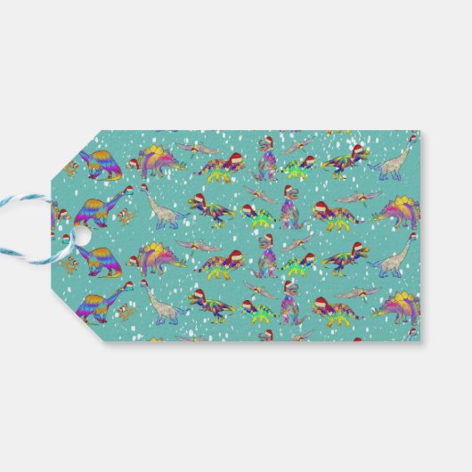 Gepersonaliseerde Dinosaurus Kerstman Cadeaulabel (Achterkant Horizontaal)