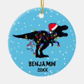 Gepersonaliseerde Dinosaurus Kerstmis Jongens Kers Keramisch Ornament (Voorkant)
