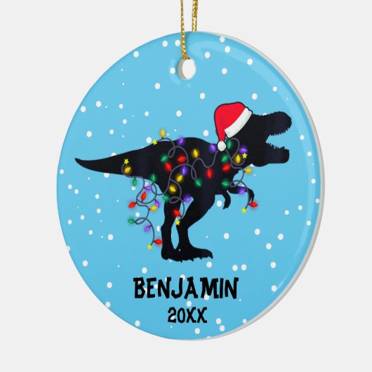 Gepersonaliseerde Dinosaurus Kerstmis Jongens Kers Keramisch Ornament (Links)