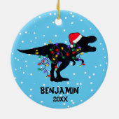 Gepersonaliseerde Dinosaurus Kerstmis Jongens Kers Keramisch Ornament (Achterkant)