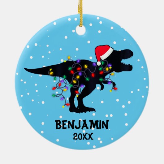Gepersonaliseerde Dinosaurus Kerstmis Jongens Kers Keramisch Ornament (Achterkant)