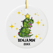 Gepersonaliseerde Dinosaurus Kerstmis Jongens Kers Keramisch Ornament (Achterkant)