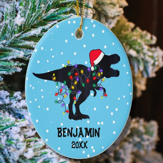 Gepersonaliseerde Dinosaurus Kerstmis Jongens Kers Keramisch Ornament