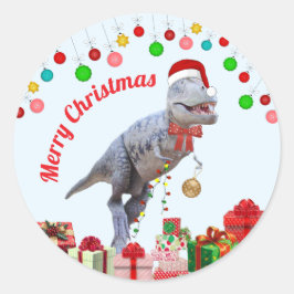 Gepersonaliseerde Dinosaurus Kerstmis Ronde Sticker