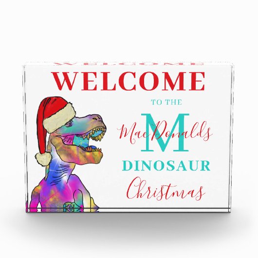 Gepersonaliseerde Dinosaurus Kerstmis Welkom Fotoblokken (Voorkant)