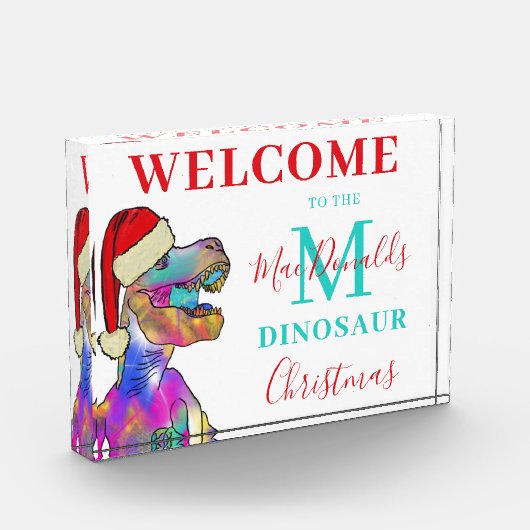 Gepersonaliseerde Dinosaurus Kerstmis Welkom Fotoblokken (Links)