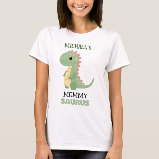 Gepersonaliseerde Dinosaurus "Mama Saurus" Verjaar T-shirt (Voorkant)