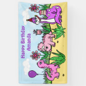 Gepersonaliseerde Dinosaurus Meisje Verjaardagsfee Spandoek (Verticaal)