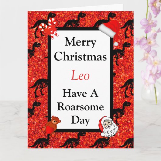 Gepersonaliseerde dinosaurus roarsome kerstkaart kaart (Orchidee)