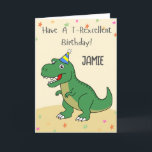 Gepersonaliseerde dinosaurus T-rex Kids Verjaardag Bedankkaart<br><div class="desc">Schattigee Cartoon T-rex-kaart voor kinderen met aanpasbare naam.</div>