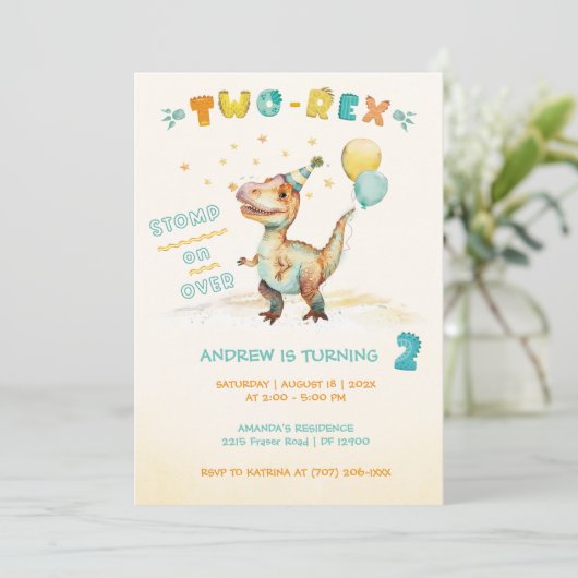 Gepersonaliseerde Dinosaurus Tweede Verjaardagsfee Kaart (Staand voorkant)