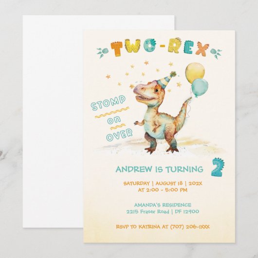 Gepersonaliseerde Dinosaurus Tweede Verjaardagsfee Kaart (Voorkant / Achterkant)