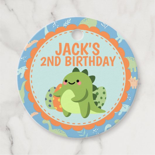 Gepersonaliseerde Dinosaurus Verjaardagsfeestje Fa Bedankjes Labels (Voorkant)