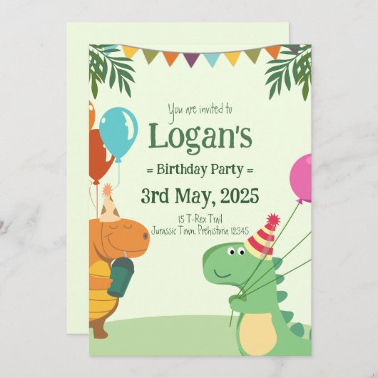 Gepersonaliseerde Dinosaurus voor Kinderen Verjaar Kaart (Voorkant / Achterkant)