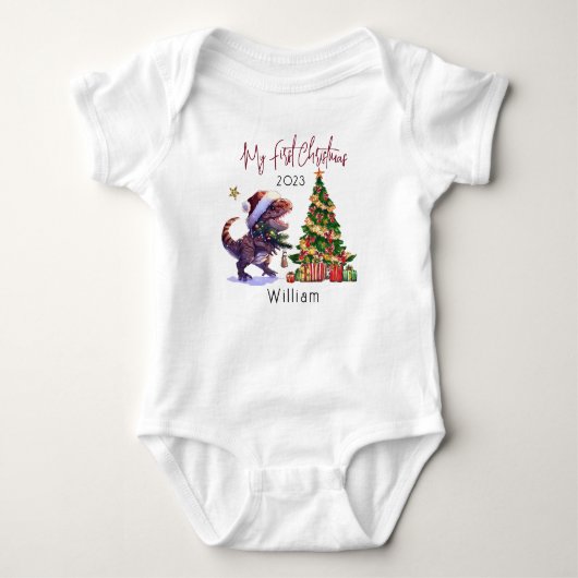 Gepersonaliseerde Dinosaurus Xmas Baby's Eerste Ke Romper (Voorkant)