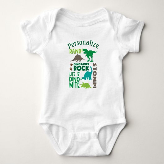 Gepersonaliseerde dinosaurussen Baby shower Gift Romper (Voorkant)
