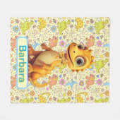 Gepersonaliseerde dinosaurussen en bloemen fleece deken (Voorkant (Horizontaal))