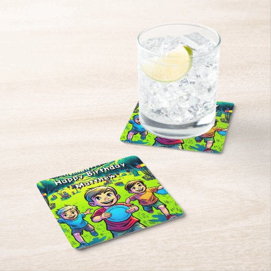 Gepersonaliseerde Disc Golf Boy's verjaardag Kartonnen Onderzetters (Insitu)