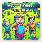 Gepersonaliseerde Disc Golf Boy's verjaardag Kartonnen Onderzetters (Voorkant)