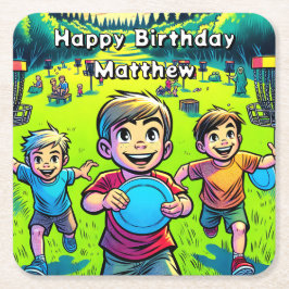 Gepersonaliseerde Disc Golf Boy's verjaardag Kartonnen Onderzetters