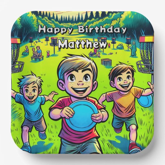 Gepersonaliseerde Disc Golf Boy's verjaardag Papieren Bordje (Voorkant)