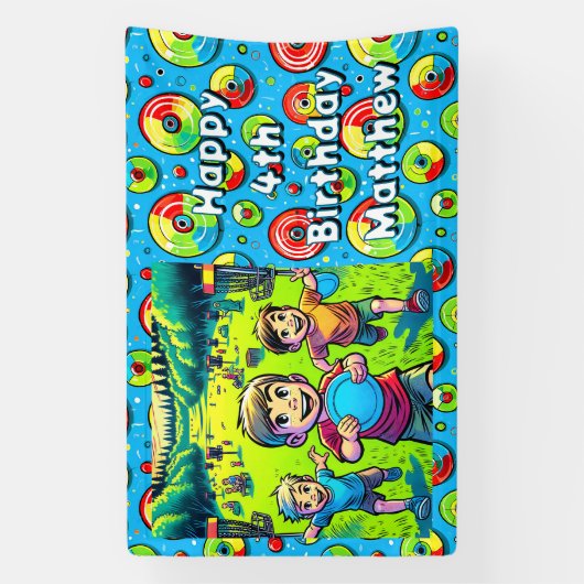 Gepersonaliseerde Disc Golf Boy's verjaardag Spandoek (Verticaal)