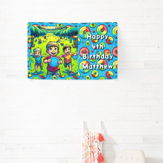 Gepersonaliseerde Disc Golf Boy's verjaardag Spandoek (Insitu)
