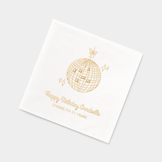 Gepersonaliseerde Disco Ball Verjaardag Gold Foil  Folie Servetten (Links)