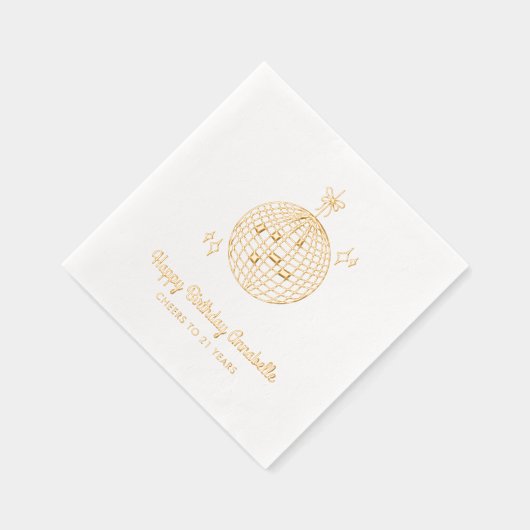 Gepersonaliseerde Disco Ball Verjaardag Gold Foil Folie Servetten (Rechts)