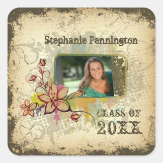 Gepersonaliseerde distressed foto afstuderen stick vierkante sticker