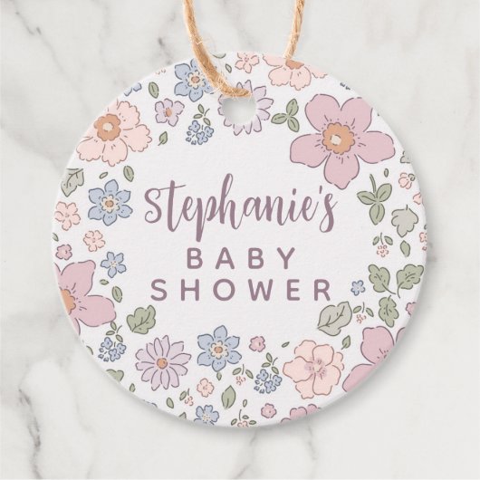 Gepersonaliseerde Ditsy Bloemen Baby shower Gift L Bedankjes Labels (Voorkant)