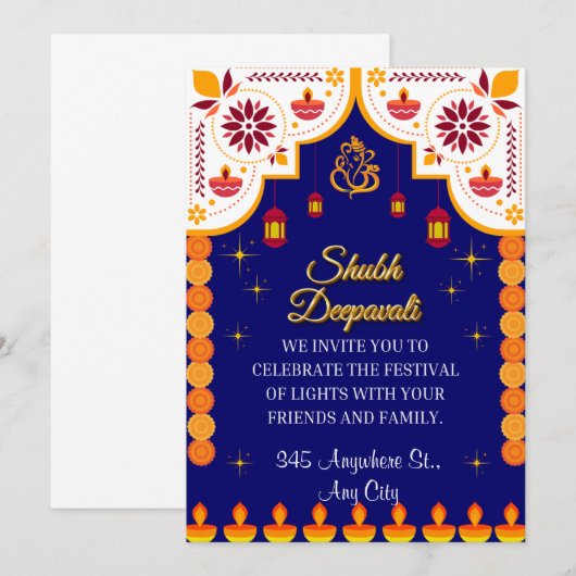 Gepersonaliseerde Diwali Invitation Kaart (Voorkant / Achterkant)