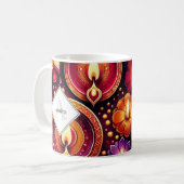 Gepersonaliseerde Diwali Paarse en Rode Diyas & Ra Koffiemok (Voorkant links)