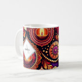 Gepersonaliseerde Diwali Paarse en Rode Rangoli &  Koffiemok (Voorkant links)