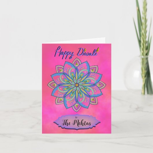 Gepersonaliseerde Diwali Pink Mandala Kaart (Voorkant)