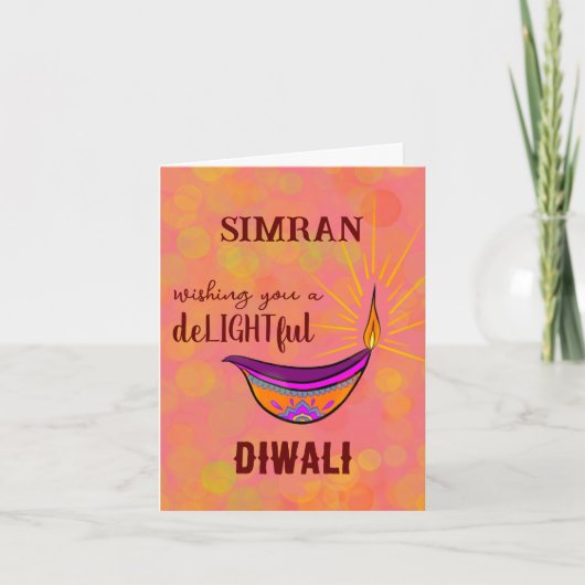 Gepersonaliseerde Diya Diwali Kaart (Voorkant)