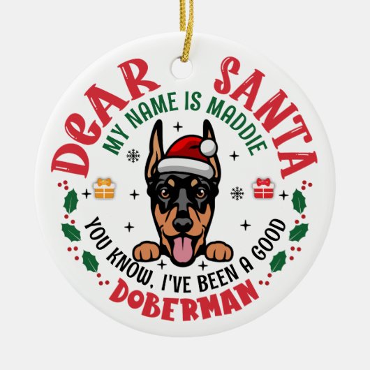 Gepersonaliseerde Doberman Pinscher Hond Kerstboom Keramisch Ornament (Voorkant)