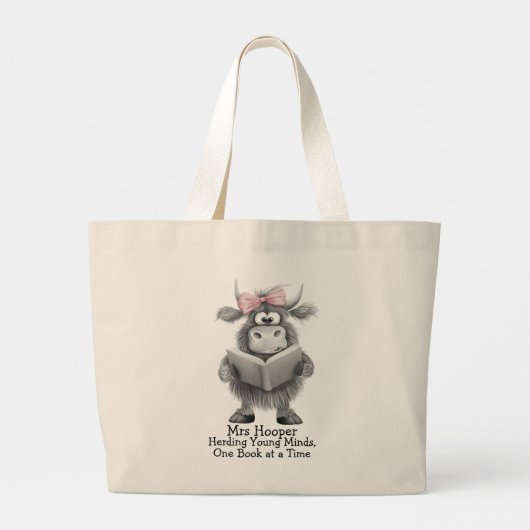 Gepersonaliseerde docent lezen Highland Koe Grote Tote Bag (Achterkant)