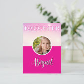 Gepersonaliseerde dochter foto en naam Hot Pink Briefkaart (Staand voorkant)