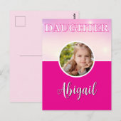 Gepersonaliseerde dochter foto en naam Hot Pink Briefkaart (Voorkant / Achterkant)