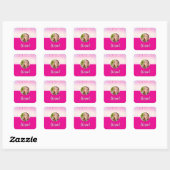 Gepersonaliseerde dochter foto en naam Hot Pink Vierkante Sticker (Vel)