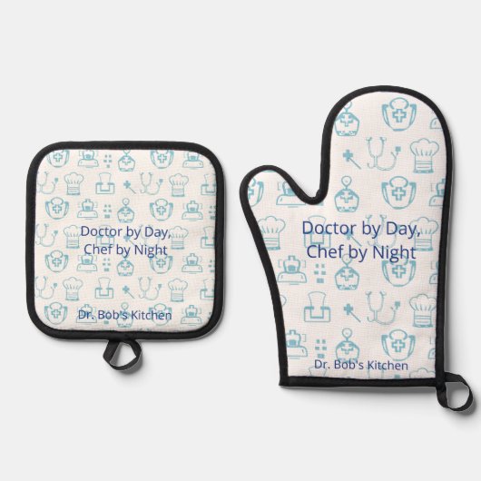 Gepersonaliseerde Doctor Chef Pot Holder - Aangepa Ovenwant & Pannenlap Set (Voorkant)